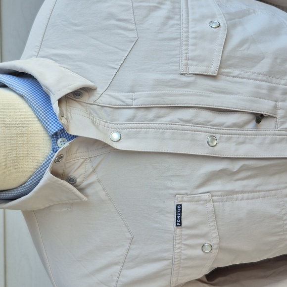 PONCHO Beige Solid Mens Sz XL Slim Fit Long Sleeve Button Up Snap Button Shirt - Picture 2 of 9
